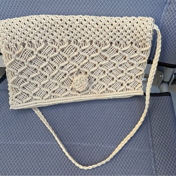 Handbags - Vintage Handmade Macrame Boho Clutch / Shoulder Bag - Cream